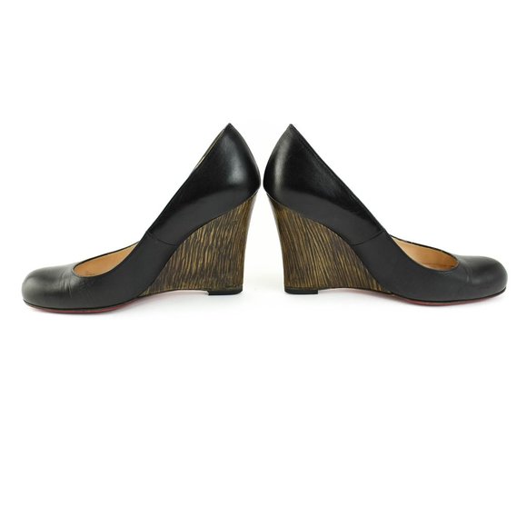 LOUBOUTIN: Black, Leather & "Bamboo" Wedge Heels - Picture 7 of 8